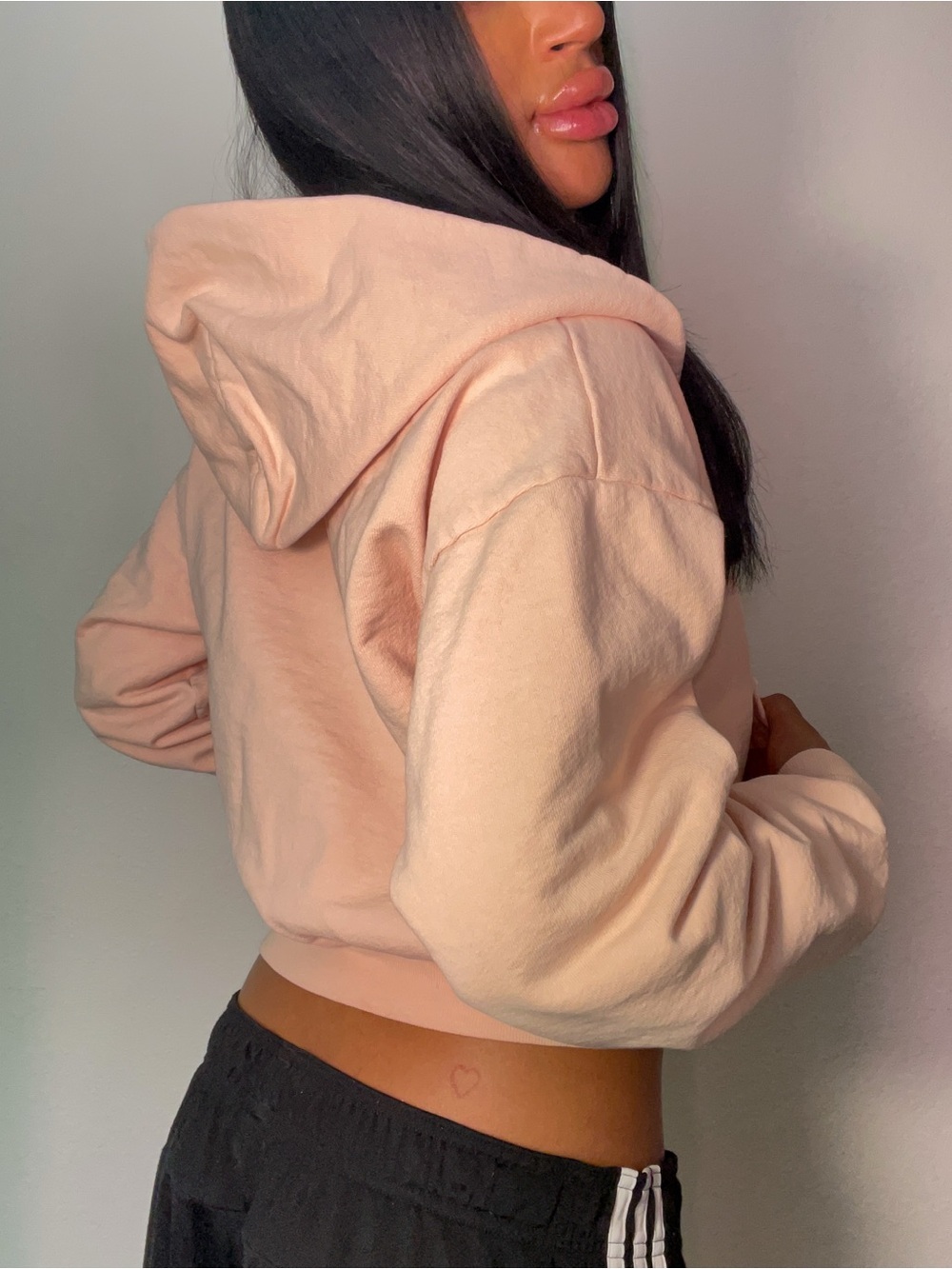 American Apparel Pink Cropped Zip-Up Hoodie